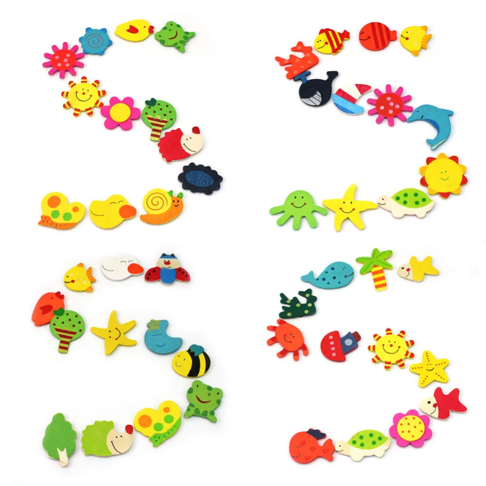 

24pcs Cute Fridge Magnet Cartoon Animals Sticker Wooden Novelty Funny Colourful Gift Home Room Bedroom Decor Supplies for Kids