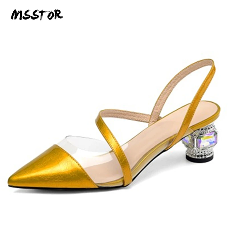 

MSSTOR Crystal Strange Style Summer Sandals Women Transparent Mixed Colors Slip-On High Heels Sandals Pointed Toe Ladies Shoes