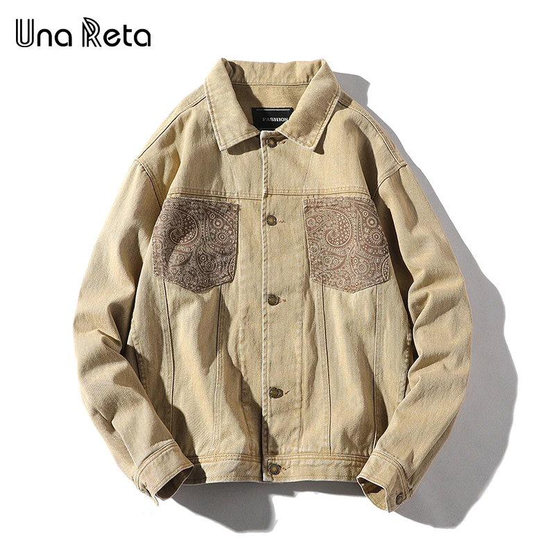 

Una Reta Denim Jacket Men 2018 New Streetwear Turn Down Collar Jacket Casual Print Long Sleeve Coat Hip Hop Men Jackets