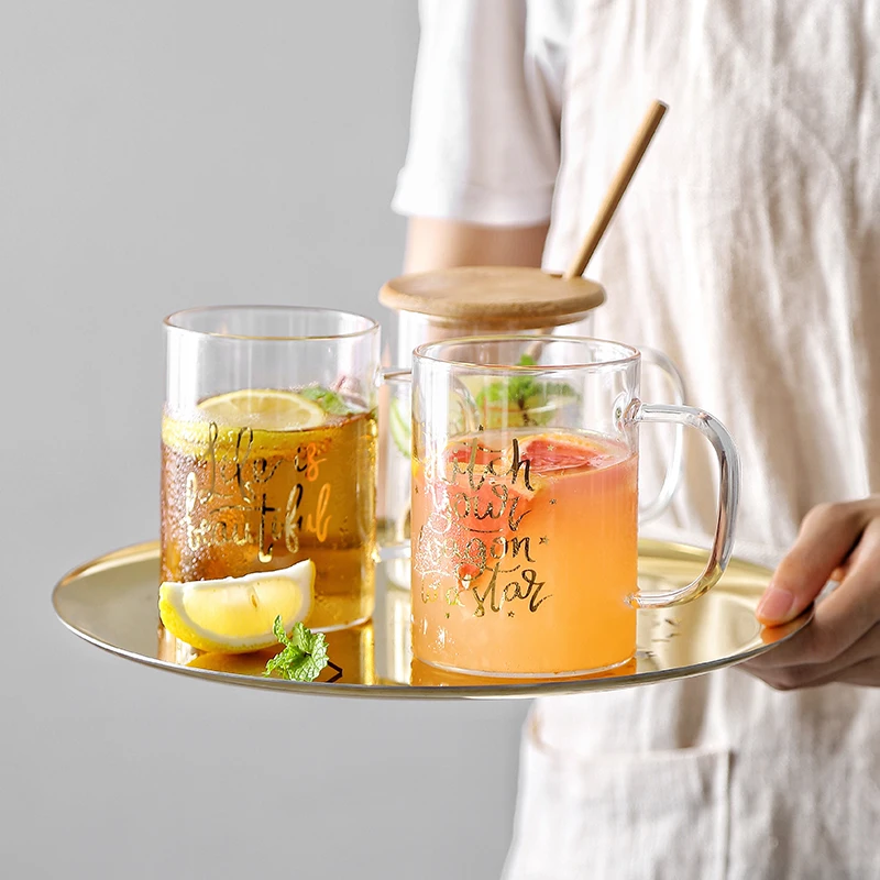 

Nordic style heat-resistant glass cup with mug transparent simple household water cup oatmeal cup with lid spoon