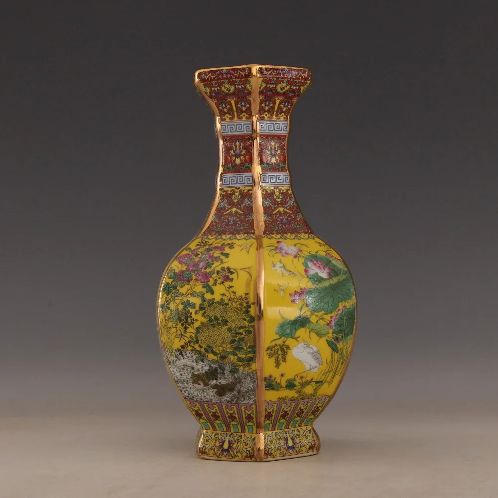 Старинная керамическая ваза Цзиндэчжэнь Qianlong эмалированная Золотая старинная