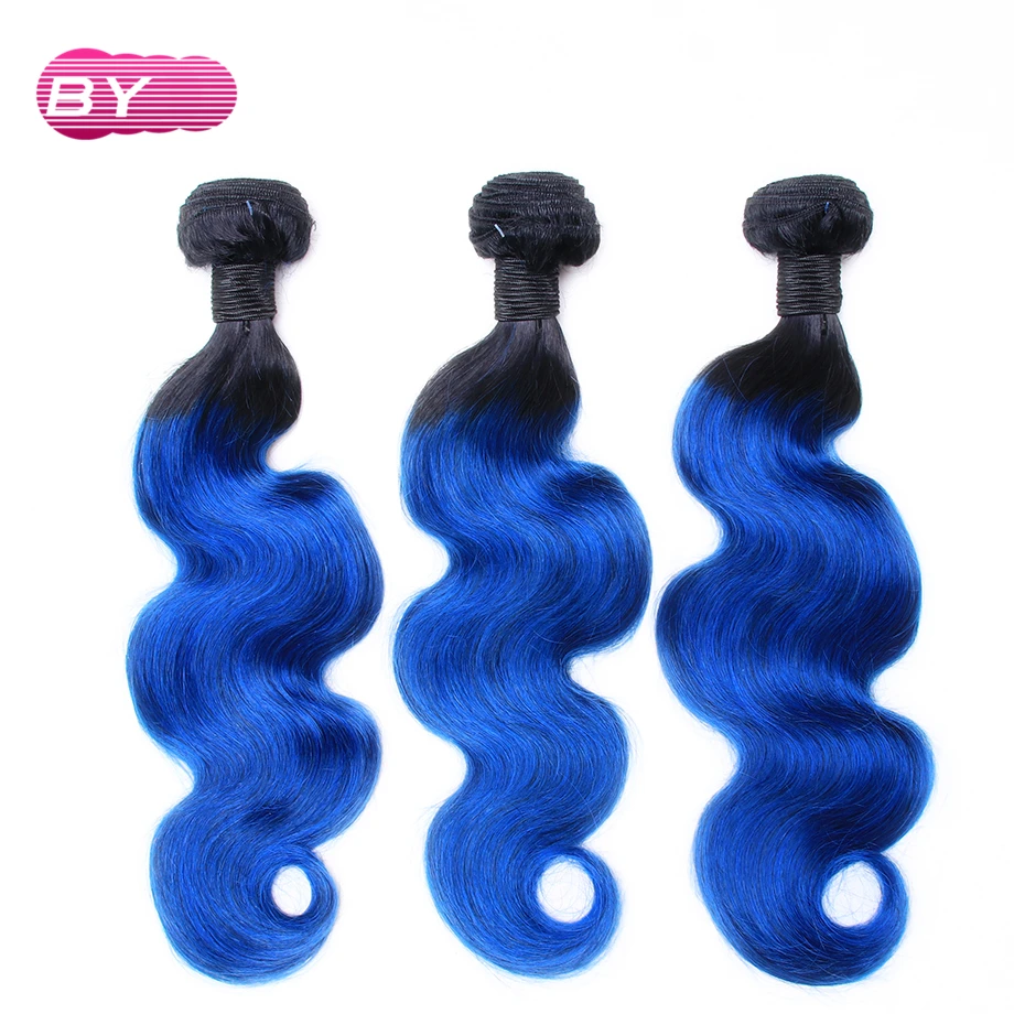 BY Brazilian Pre-Colored Body Wave Raw Hair 1B-Blue Color One Piece Remy Human Hair Bundles 12-24 inch For Salon Hair Extension brazilian-body-wave-hair-bundles