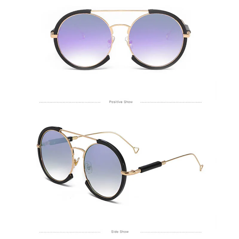 Женские солнцезащитные очки, большие ретро очки, металлическая оправа, Круглая Большая оправа, мужские винтажные двойные очки - Цвет линз: C4