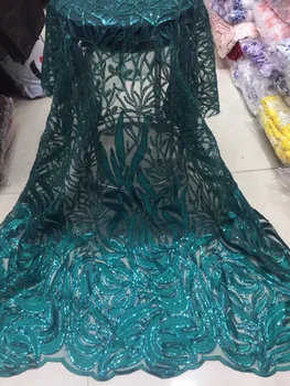 

5yards/lot 2019 New High quality emerald green embroidery African tulle lace French net lace fabric with Sequins for party dress