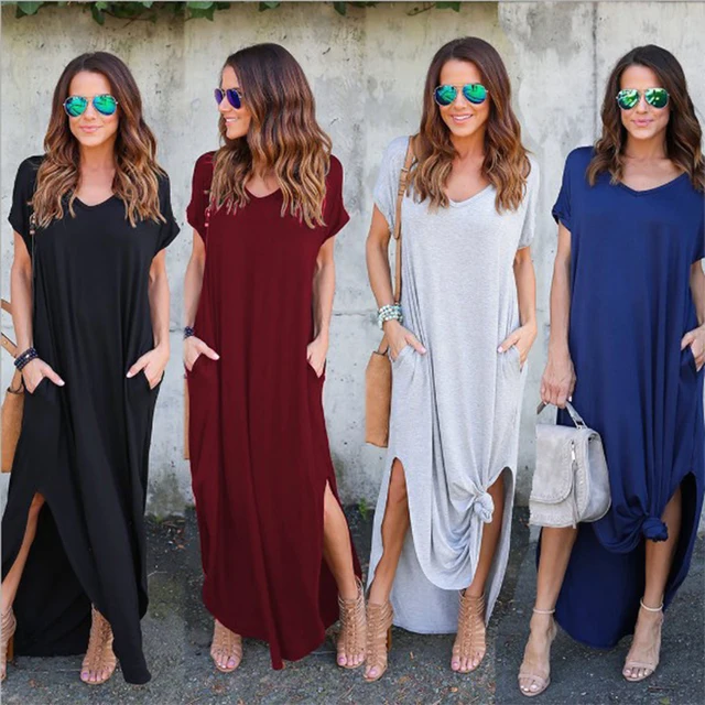 Plus Size 5XL Sexy Women Dress Summer 2020 Solid Casual Short Sleeve Maxi Dress For Women Long Dress Free Shipping Lady Dresses 4