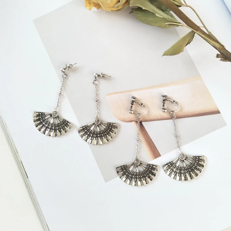 

Retro earrings for women joker metal fan earrings chain earrings fan long earrings 2018 Women sutd earring jewelry