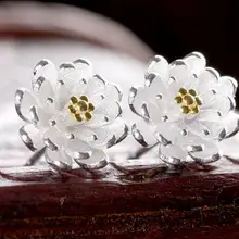 925 пробы Серебряный цветок лотоса серьги гвоздики для женщин S-E152