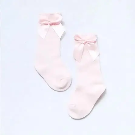Детские гольфы для маленьких девочек повседневные однотонные носки до колена с бантиком для новорожденных и детей постарше милые хлопковые носки для От 0 до 4 лет, Новинка - Цвет: Розовый