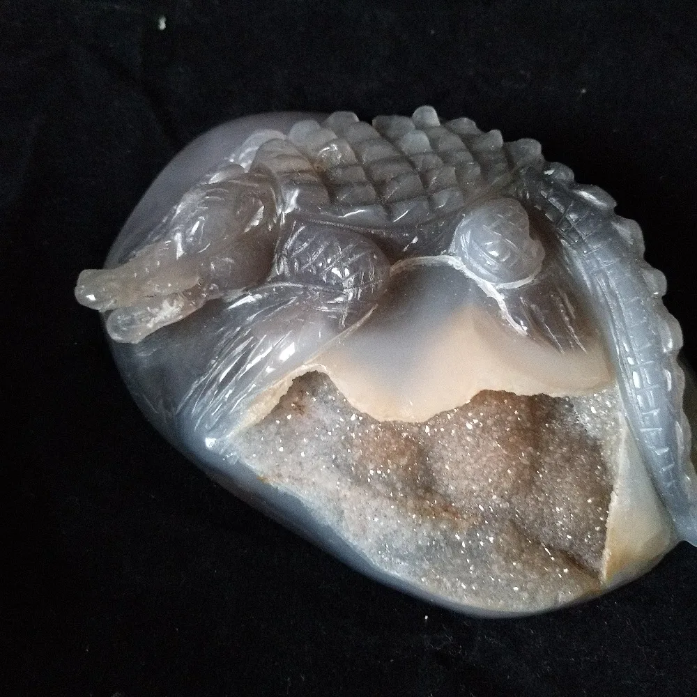 crocodile Sobek sculpture Natural Stone agate  geode Crystal clust hand engraving home decoration accessories Stone work Statue