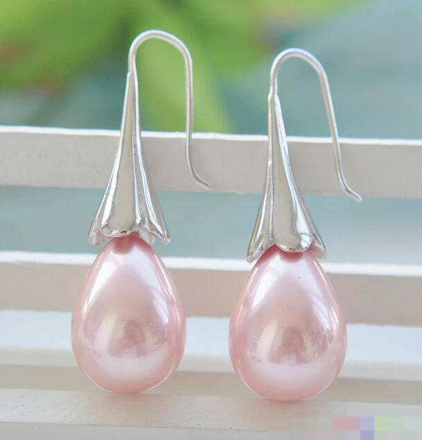 

free shipping 12296 drip pink shell pearl Morning glory hook earring