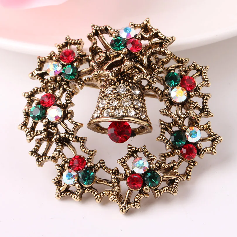 Ts Retro Lovely Christmas Bell Rhinestonebrooches For Women Brooch Pins Fashion Vintage