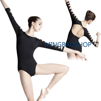

3/4 Long Sleeve Women Dance Practice Leotard Cotton Spandex Gymnastic Open Back Leotard Suit Ballet for Women dance clothes