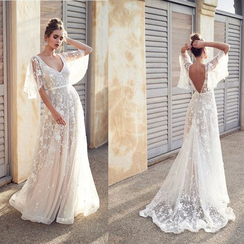 Woman Nightgowns Sexy Lace V-Neck White Princess Long Nightdress Princess Embroidery Sleeping Dress Female Sleepwear QZ1357