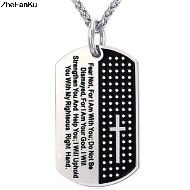 Cross Necklaces & Pendant Gold Color Stainless Steel Chain Bible Verse