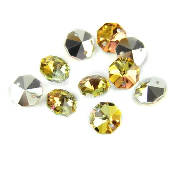

100pcs/lot Yellow With Silver Back Octagon Crystal Glass Beads In 2 Holes