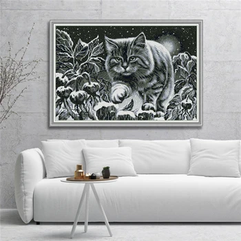 

Black Cat On Snowy Night Patterns Cross Stitch Kits 11CT Printed Fabric 14CT Canvas DMC Count Embroidery Thread