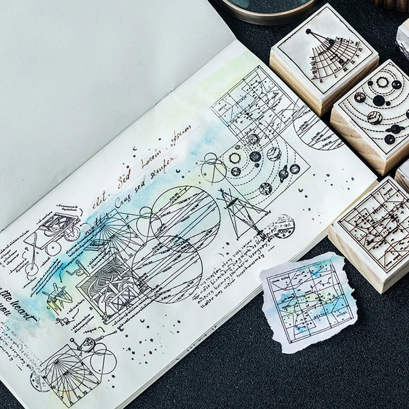 PIKAALAFAN геометрический Celestial серии Коробки Дерево Штамп Записки DIY Фотоальбом