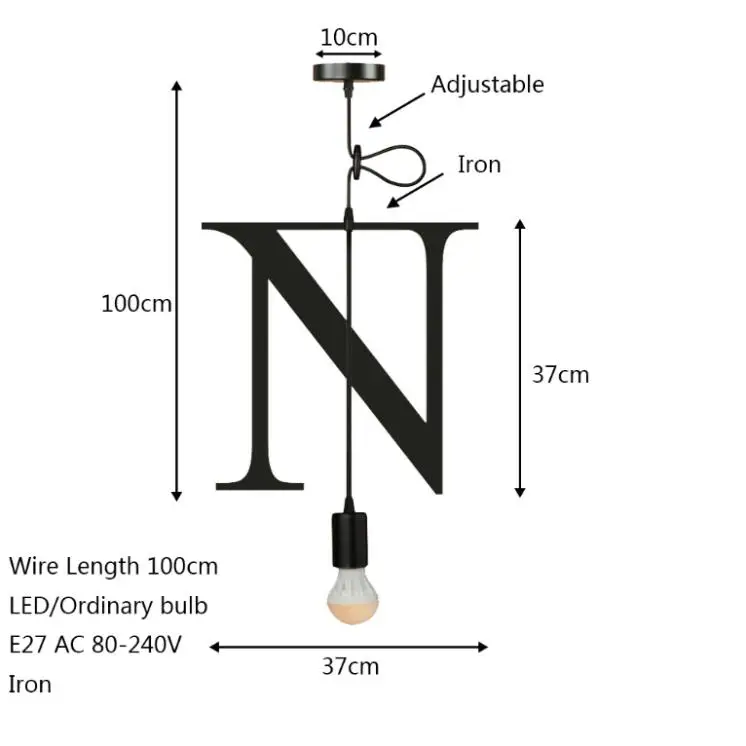 Новинка простой железный букв комбинации N-Z подвесной светильник светодиодный E27 современный Лофт подвесной светильник для restautant магазин кафе бар - Цвет корпуса: N