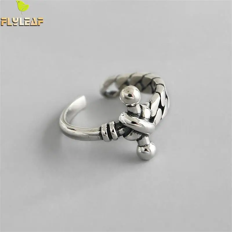 

Flyleaf Asymmetry Cross Weaving Chain Rings For Women 100% 925 Sterling Silver High Quality Fine Jewelry Femme Open Ring Vintage