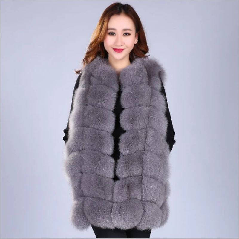 Real Fox Fur Vest Winter Women Casual Warm Coats Slim long Style Sleeveless Fox Fur Jacket Women Outerwear