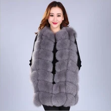 Real Fox Fur Vest Winter Women Casual Warm Coats Slim long Style Sleeveless Fox Fur Jacket Women Outerwear