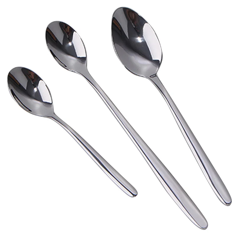 New 3 size 4pcs Stainless Steel Long Ice Cream Spoon w/Fruit Juice Ice