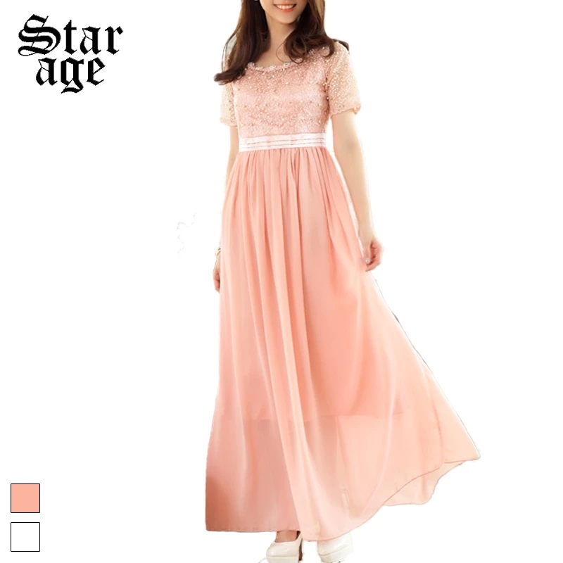 

S-XXXL Diamond Pearl Beads Lace Up Maxi Long Formal Dress Big Size Embroidery Short Sleeve Pleated Ball Gown For Bridal 9843