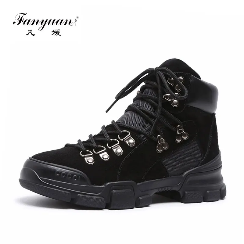 

fanyuan Fashion Cow Suede Ankle Boots Spring/Autumn Lace up Martin boots Women Leisure Flat Shoes Solid Rivet Motorcycle boots