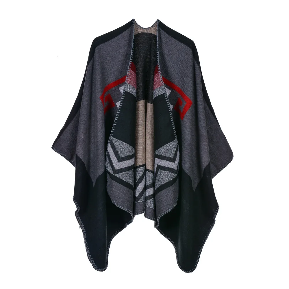 

Fashionable ripple open-forked warm scarf European and American personality shawl imitation cashmere cloak travel cloak 19006