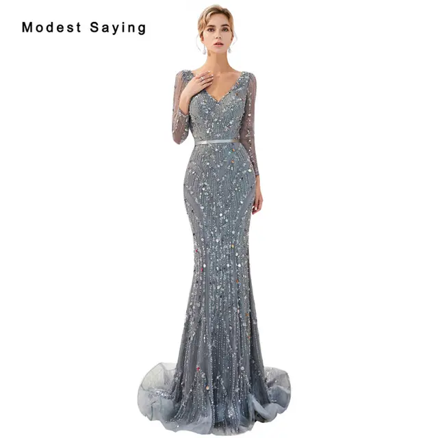 Shiny Gray Prom Dresses