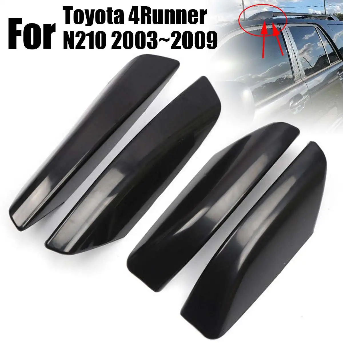 

NEW 4PCS Glossy Black ABS Plastic Roof Rack Bar Rail End Replacement Cover Shell For Toyota 4Runner N210 2003~2009