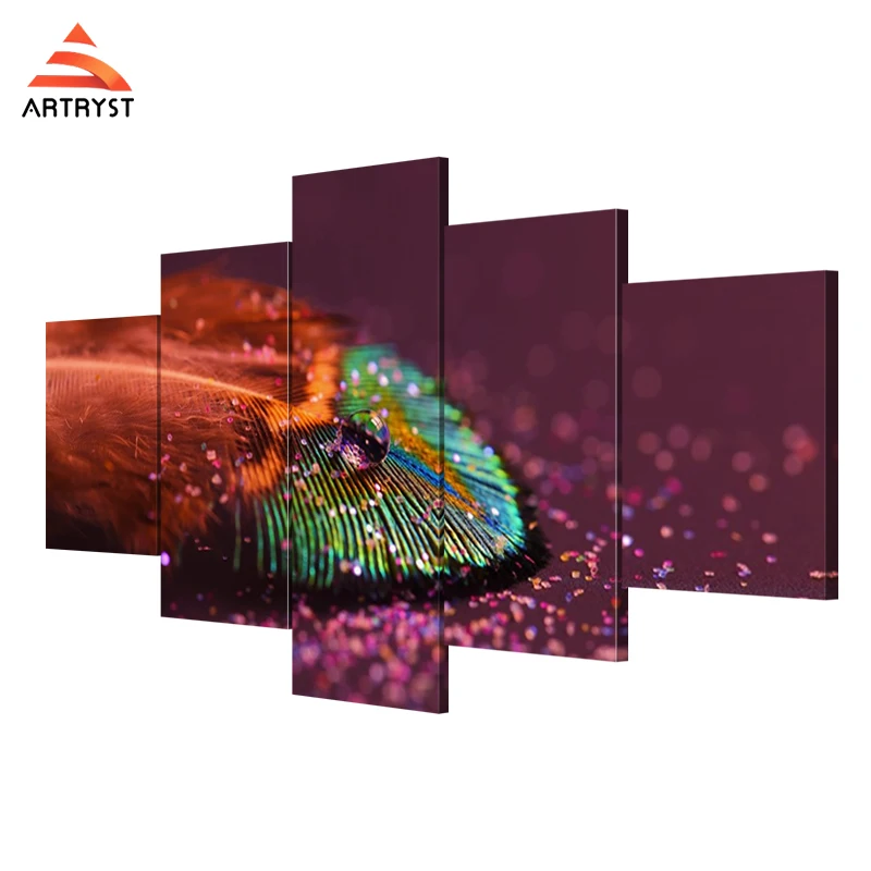 

Artryst 5 Panel Wall Art Painting Colorful Feather Image HD Print On Canvas Modern Home Wall Decor Frame Canvas Painting AR161