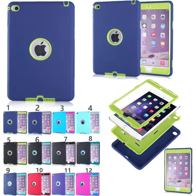

Eco-friendly Case For Apple iPad Mini 4 Case Kids Safe Armor Shockproof Heavy Duty Silicone PC Hard Tablet Case Cover 12 colors