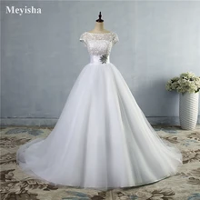 ZJ9033 Cap Sleeves Wedding Dresses with Brush Train Bridal Gowns Dress for Brides with Plus Size Free shipping