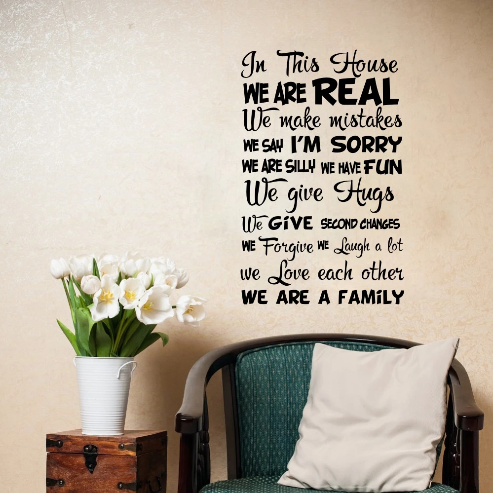 

Family Quotes In This House We Are Real Wall Decals For Living Room Art Vinyl Wall Stickers For Sitting Room Decoration