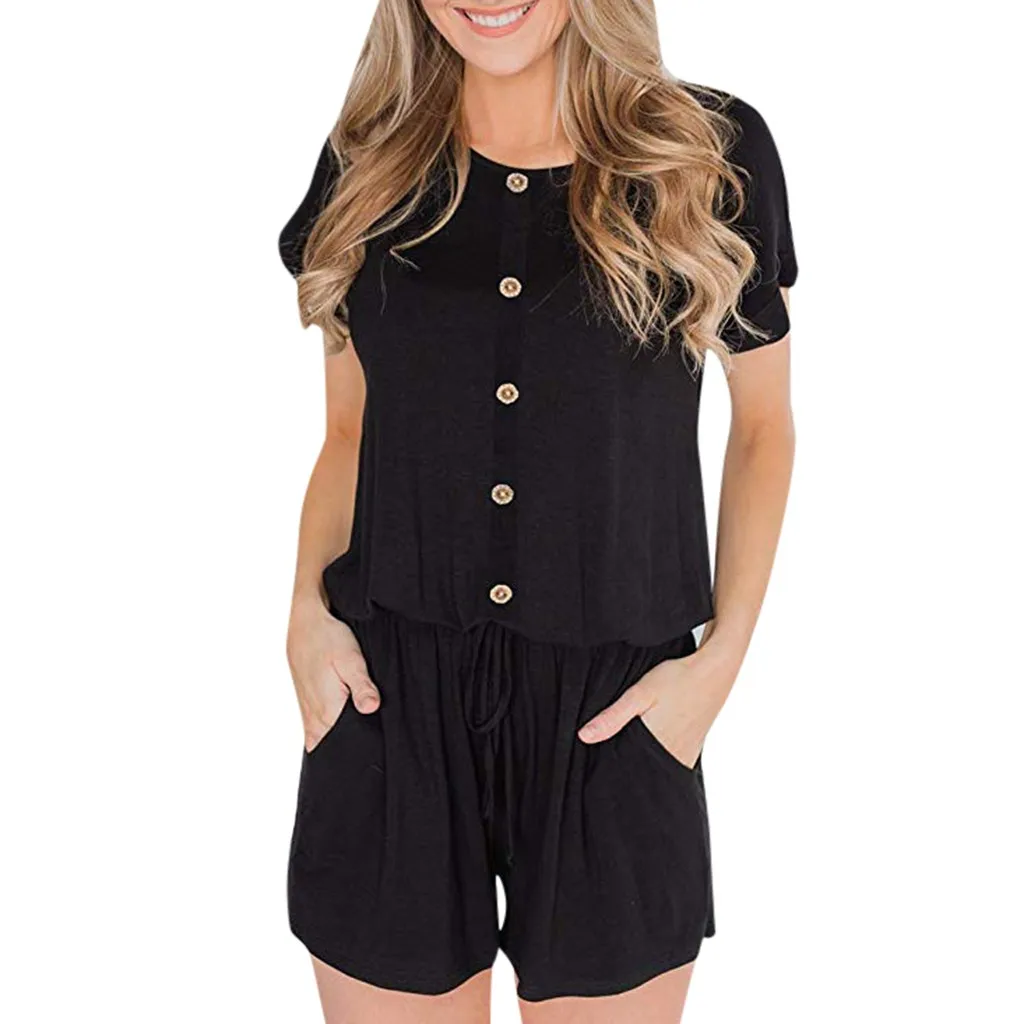 

Plus Size Women Jumpsuit Overalls Summer Casual Solid Short Sleeve Playsuit Fashion Ladies Overalls Short Jumpsuits #513