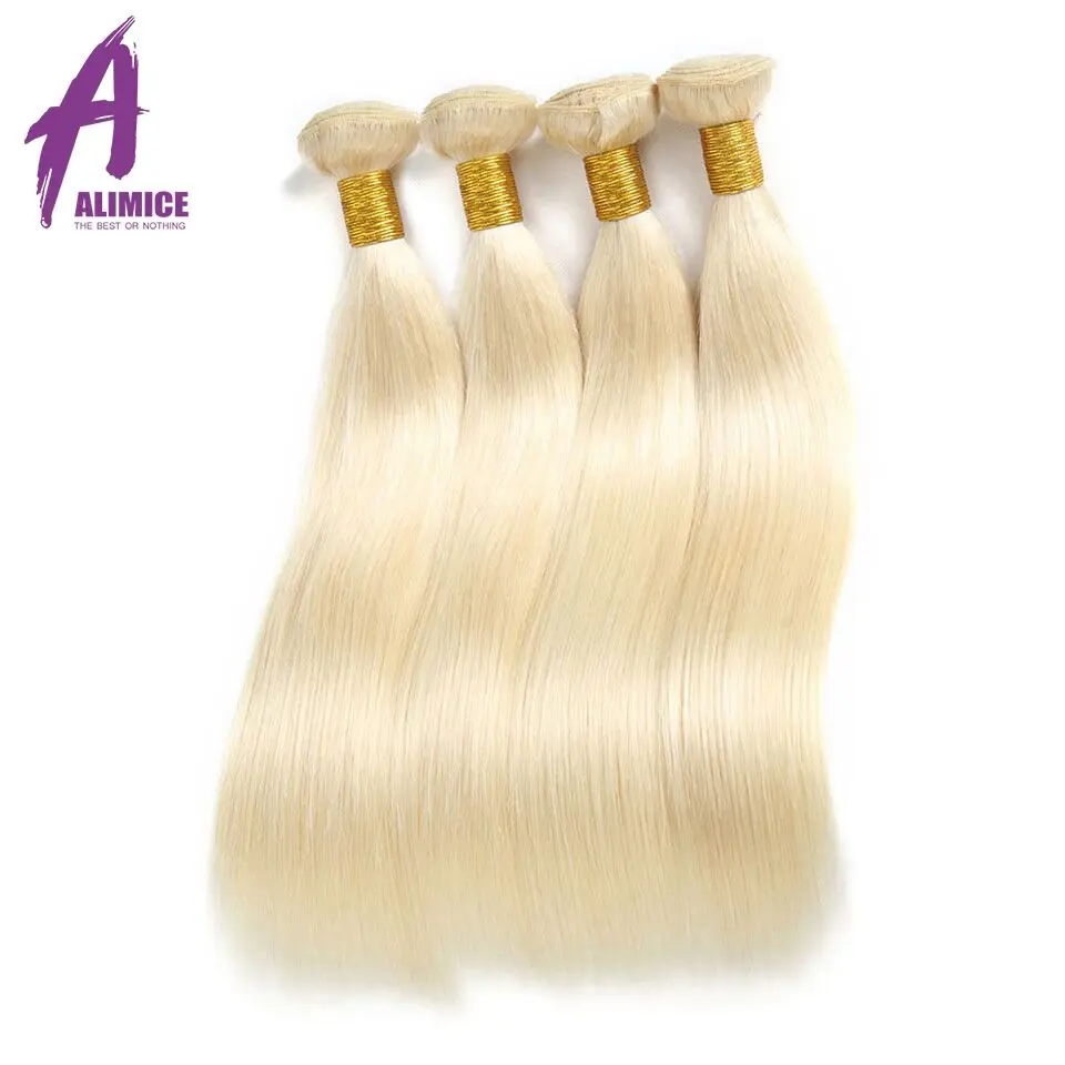 Alimice 613 Blonde Straight Brazilian Hair Weave Human Hair Bundles With Closure 3 Bundles Remy Hair With Lace Frontal Closure (23)