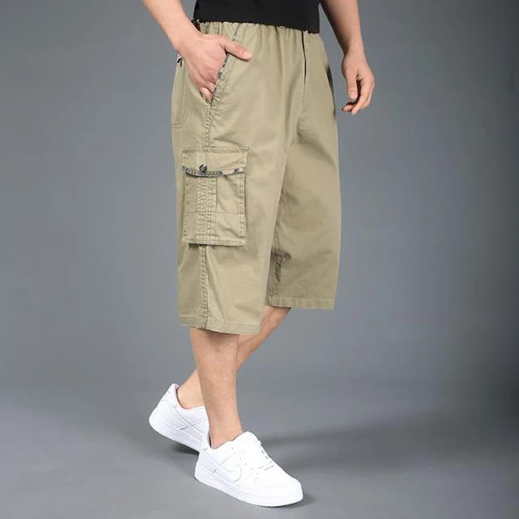 Летние большие размеры Шорты XXL 4XL 5XL 6XL 7XL Хлопок повседневные шорты цвета хаки с эластичной талией короткие брюки хип-хоп