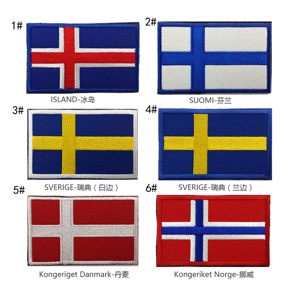 3 Pcs Enam Negara 3D Bordir Islandia Norwegia Finlandia Flag Patch