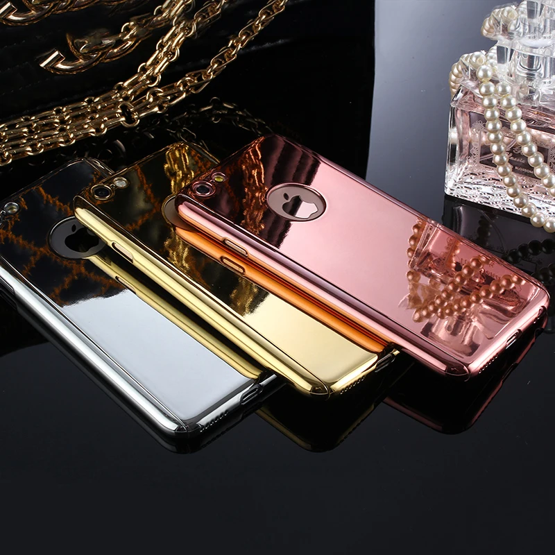 

360 Degree Full Cover Protection Phone Cases For iPhone 5 5s SE Armor Case Plating Hard PC Mirror Back Cover + Glass Film