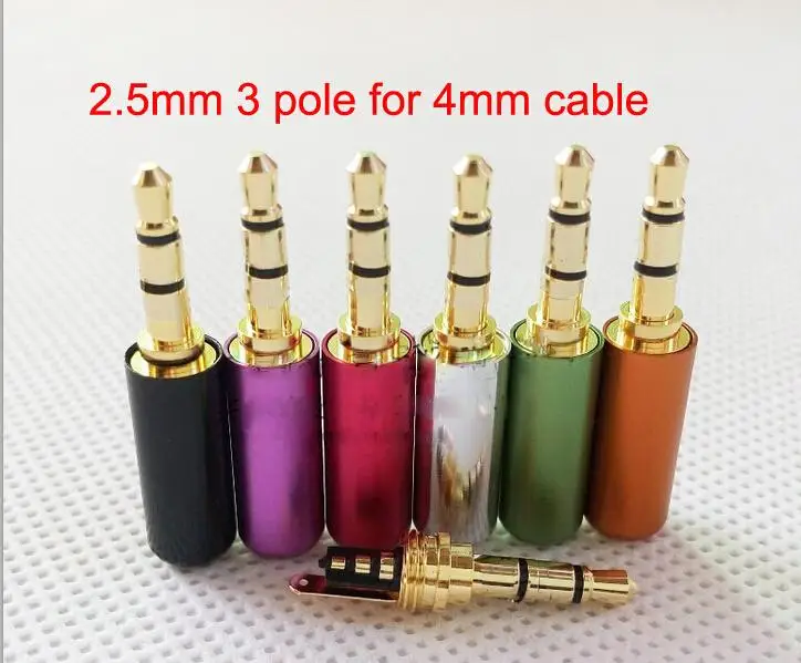50pcs free shipping Gold plated 2 5mm 3 pole headphone plug stereo wire audio and video connectors for DIY jack adapter