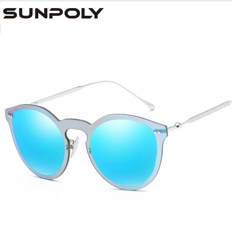 Sunpoly Круглые Солнцезащитные очки для Для женщин Для мужчин плоской подошве зеркальные линзы - Цвет линз: Синий