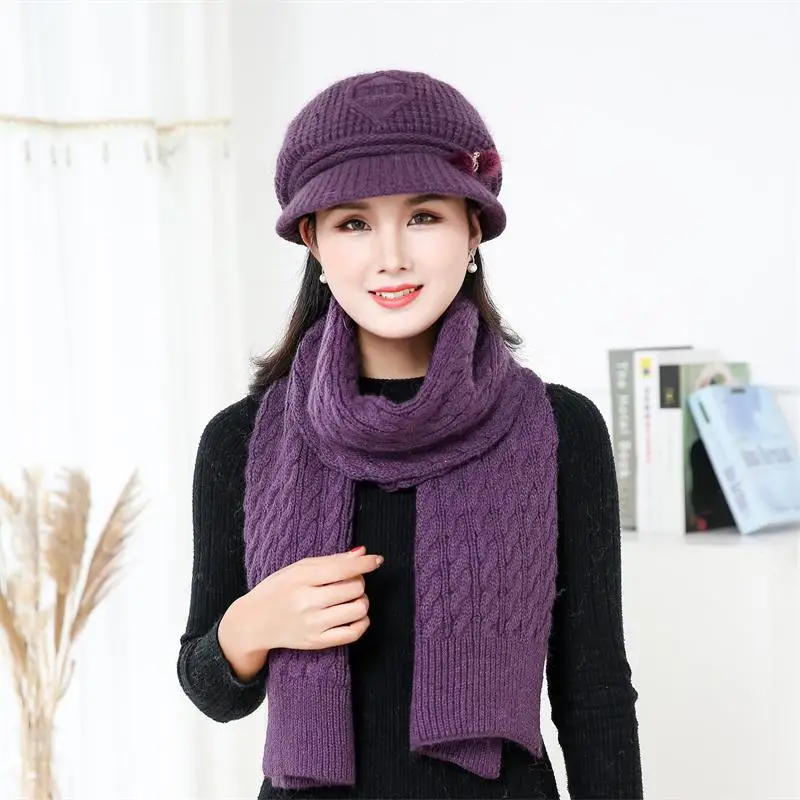 Winter Hat and Scarf Sets for Women Wool Knitted Low Profile Hat and