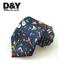 Новые 3 cm/8 см Мода Радуга Гитары Музыкальные Инструменты Черный Галстук Полиэстер Тканые Классический Для мужчин партии галстук