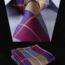 TC501B8 синий фиолетовый проверить 3," Шелковый Свадебный жаккардовый тканый мужской галстук Галстук карман квадратный носовой платок комплект