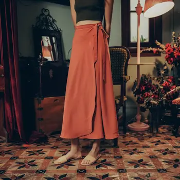 

Chiffon Orange Ruffle Women's Long Skirt High Waist Bowtie Split Irregular Maxi Skirts Womens Spring Summer Office Clothes Women