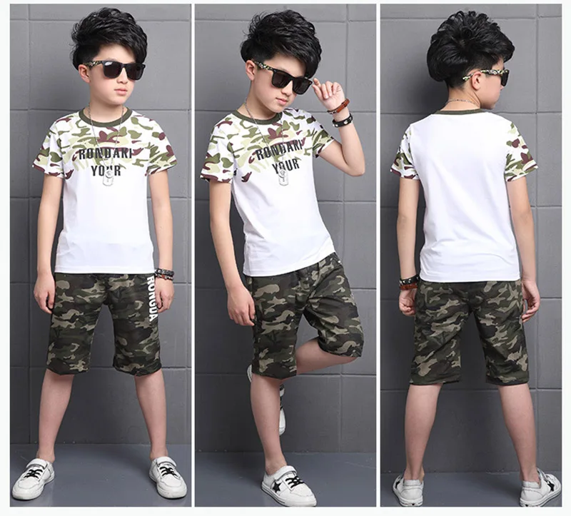 2019 summer boys teenage sport sets kids short sleeves T-Shirt + camouflage shorts suits boys clothes sets 3-10T (5)
