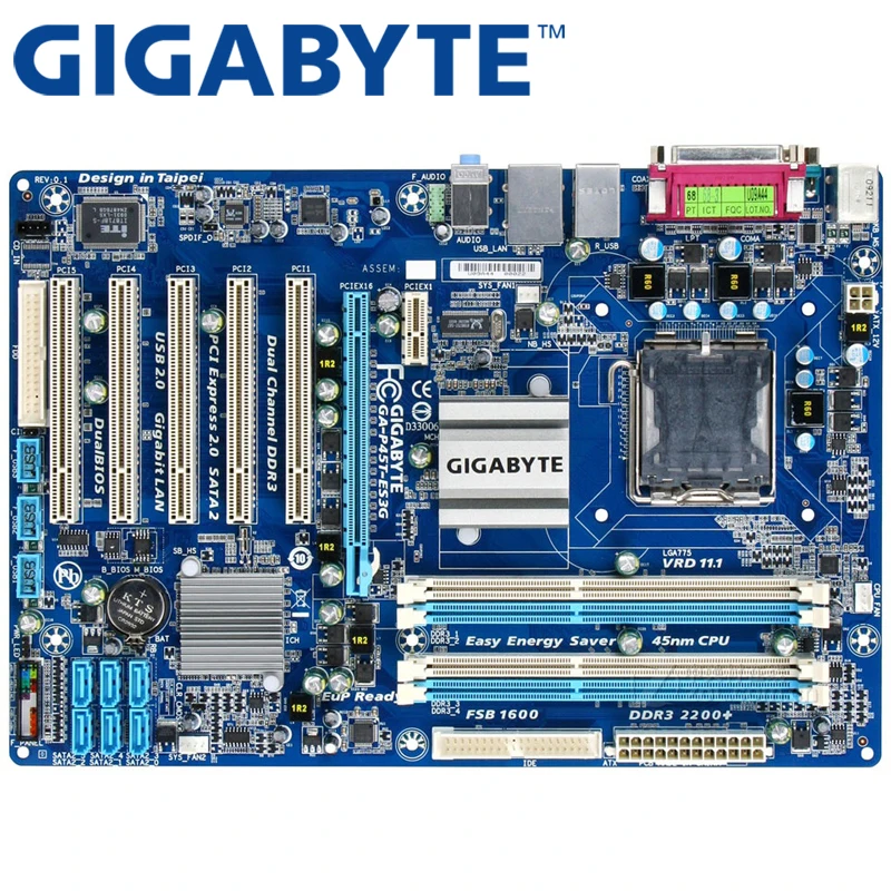 

GIGABYTE GA-P45T-ES3G Desktop Motherboard P45 Socket LGA 775 For Core 2 Pentium Celeron DDR3 16G ATX Original Used P43-ES3G