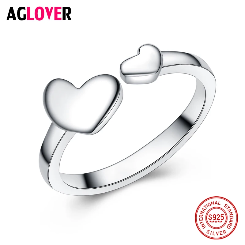 

Authentic Romantic Real Silver Ring Fashion Double Heart Pure 925 Sterling Silver Hearts Rings Quality Jewelry For Women
