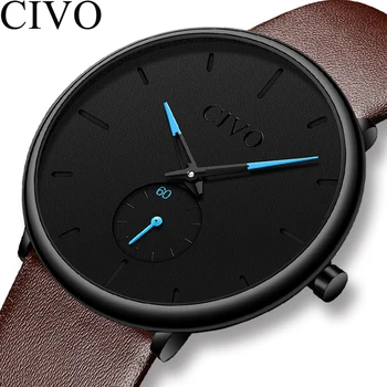 

CIVO 2019 New Mens Watches Top Brand Waterproof Sport Quartz Watch Men Genuine Leather Strap Male Wristwatch For Man Clock